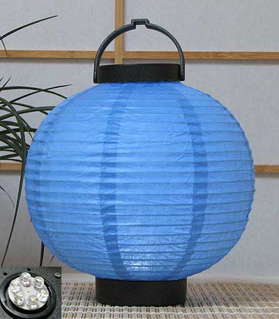 LED Battery 8in Round Paper Lanterns in BLUE