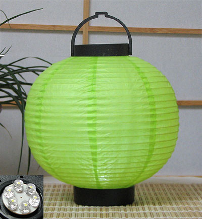 LED Battery 8in Round Paper Lanterns in LIME GREEN