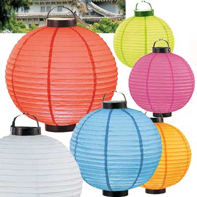 LED Battery 12in Round Paper Lanterns in LIME GREEN