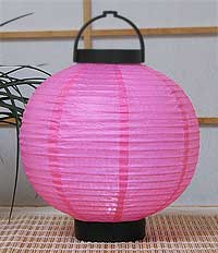 LED Battery 8in Round Paper Lanterns in ROSE PINK