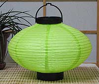 LED Battery 10in Saturn Paper Lanterns in LIME GREEN